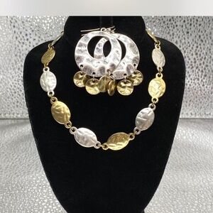 *** Two-Tone  ^^^ Gold & Silver Textured Disc Necklace / Earrings collection ^^^
